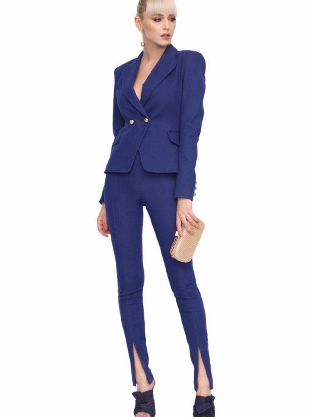 Tailored Cobalt Skinny Jumpsuit with Blazer-Style Top